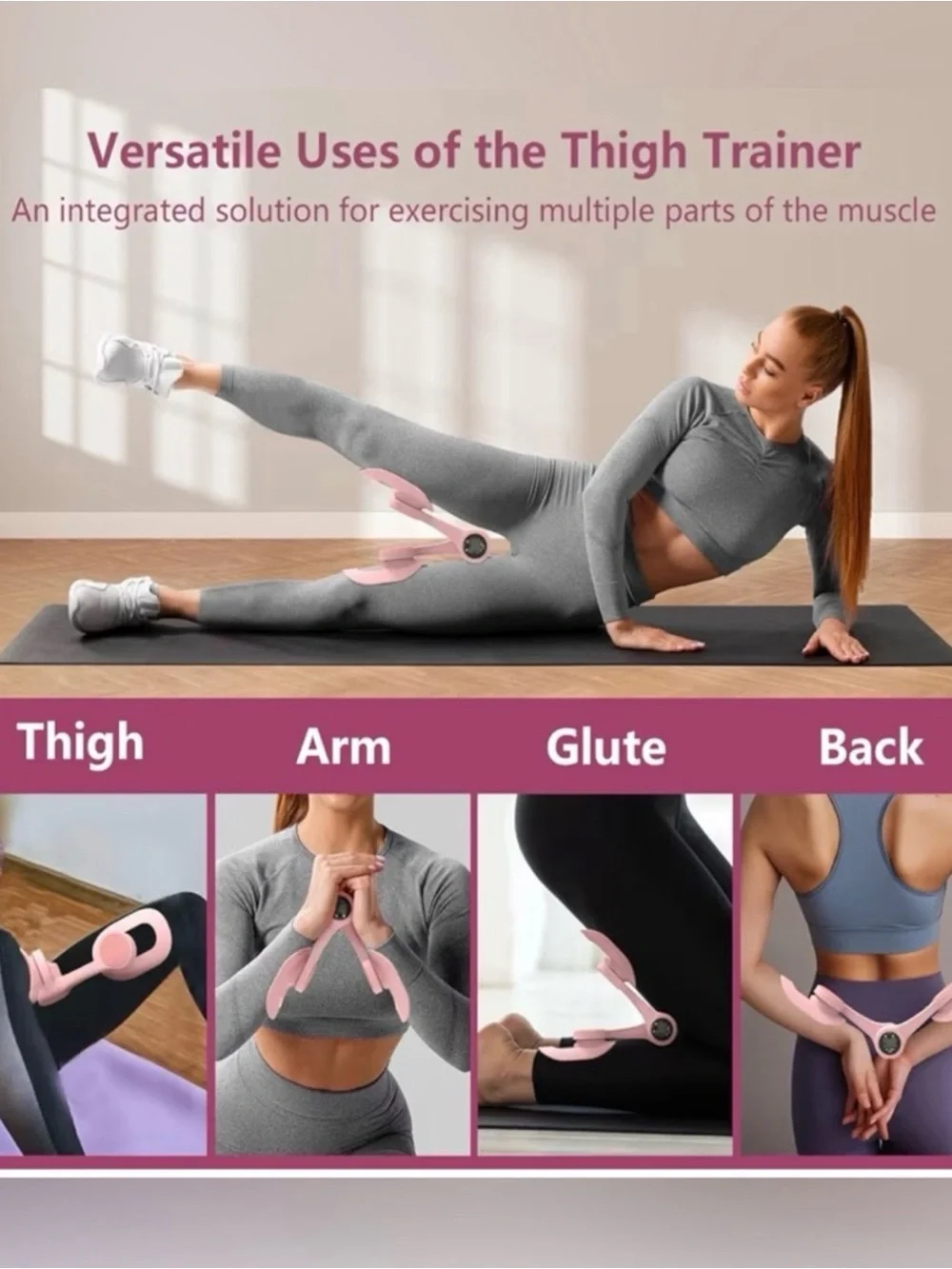 Pink Digital Thigh and Hip Trainer with Resistance Band